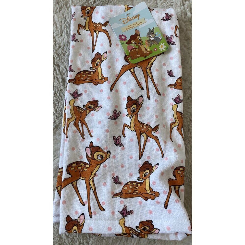 Set Of 2 Disney Bambi And Butterflies Kitchen Towels 18” X 28” Cotton NEW‎